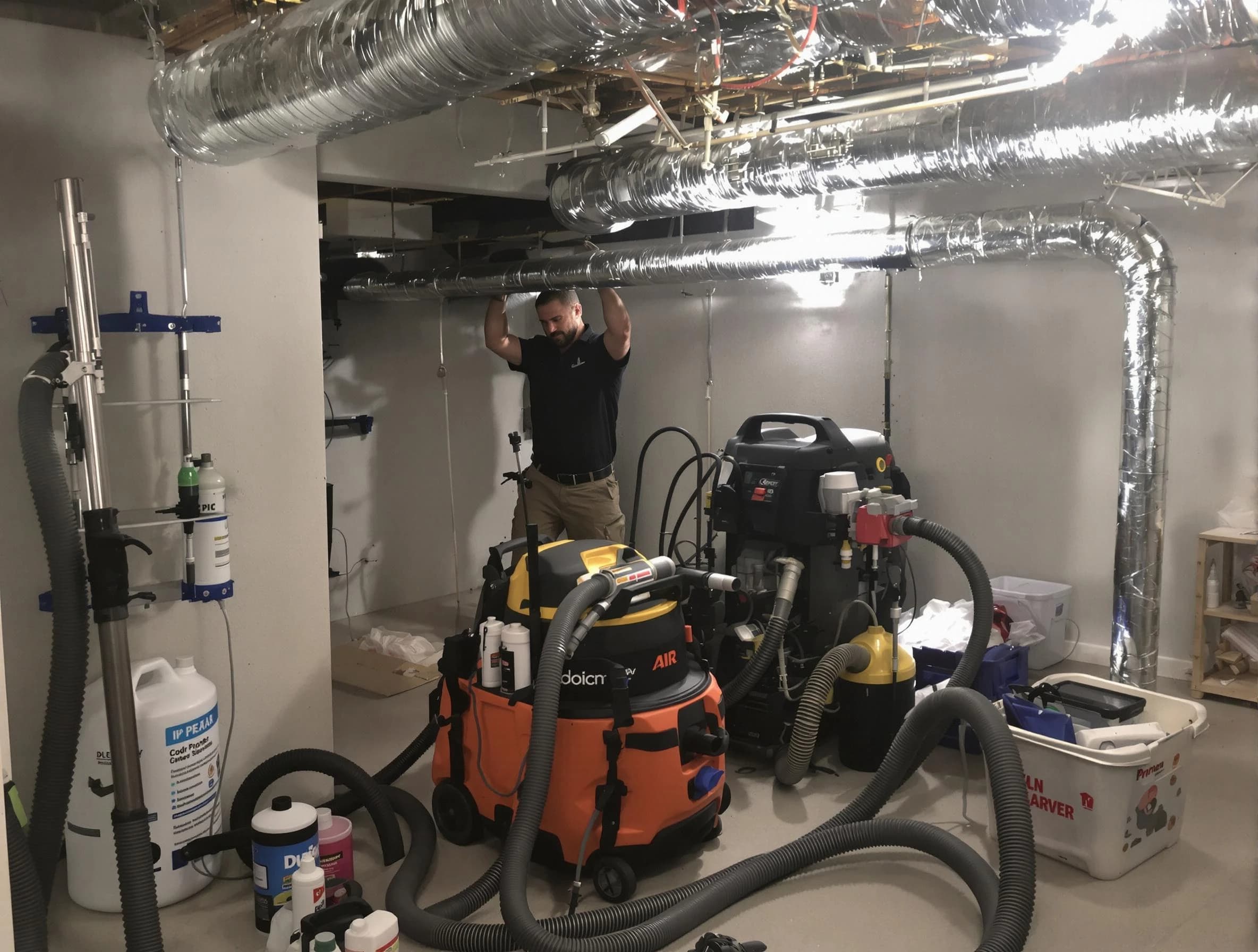 Riverdale Air Duct Cleaning specialist performing professional mold removal from air ducts using safety equipment in Riverdale